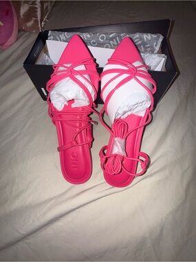 INC International Concepts Kharma Pink Lace Up Pointed Toe Flats Size 9.5